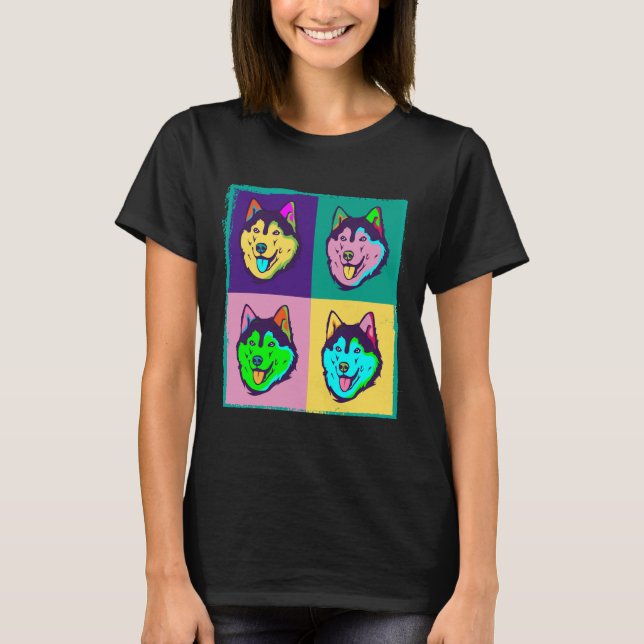 Hund I Pop Art Siberian husky T Shirt (Framsida)