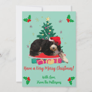 Hund i Santa Hat & Julafton Träd-platta Helgdag Ca Julkort