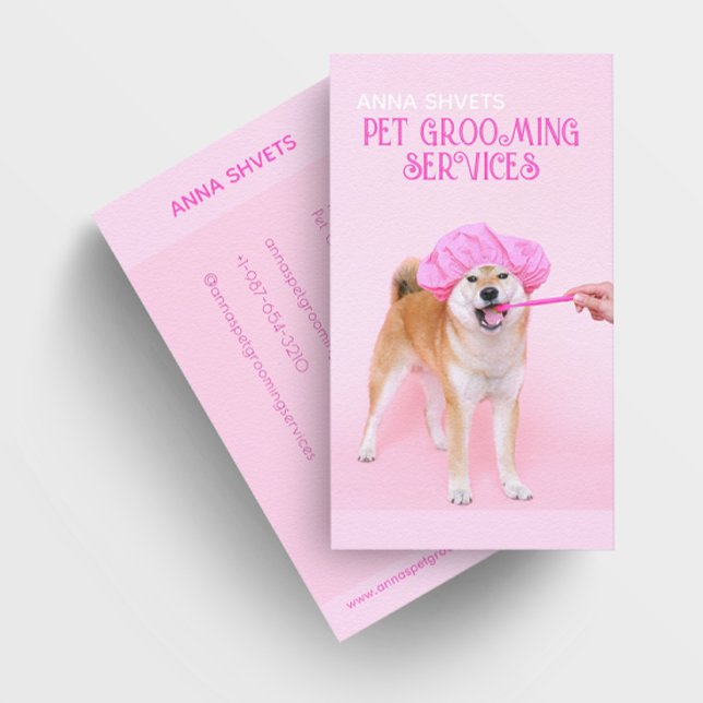 Hund i Shower Cap Pet Grooming Services Visitkort (Skapare uppladdad)