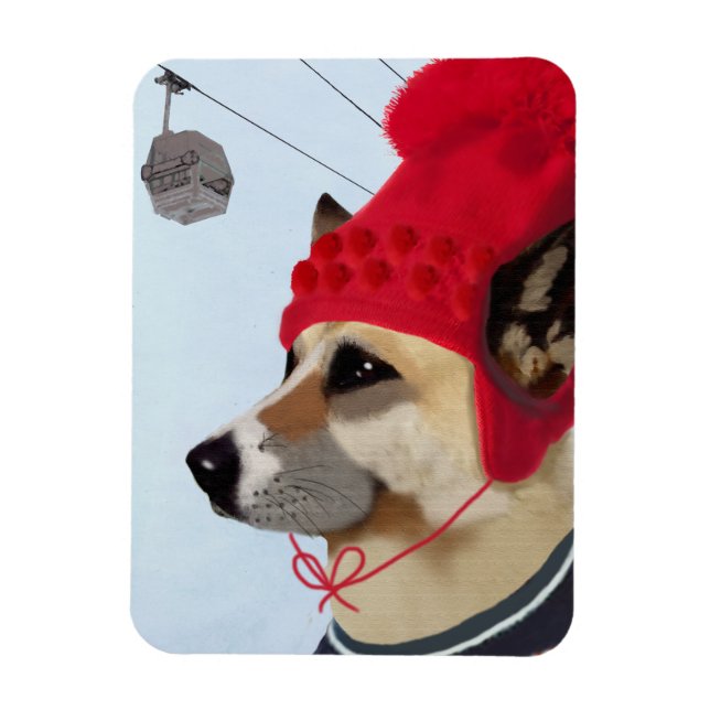 Hund i Ski Sweater Magnet (Vertikal)
