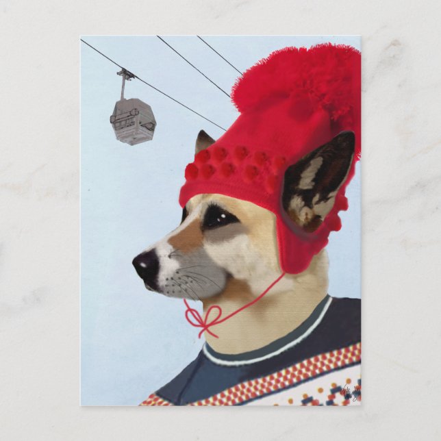 Hund i Ski Sweater Vykort (Framsida)