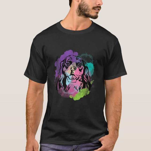 Hund I Stänk Art Cavalier Kung Charles Spain T Shirt (Framsida)