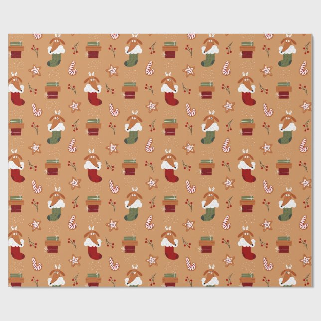 Hund i strumpa pepparkaks mönster presentpapper (Platt)