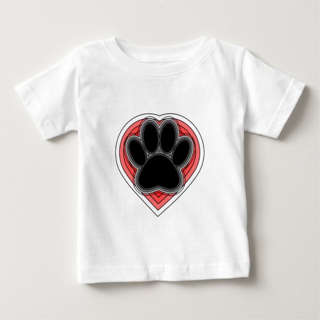 Hund i Tass i rött hjärta med konturer Tee Shirt (Framsida)