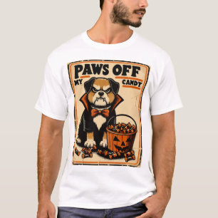 Hund i vampyrdräkt som vaktar Halloween-godis T Shirt