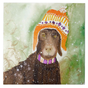 Hund i vinter-keramiskt plattor (6 tum kvadrat) kakelplatta