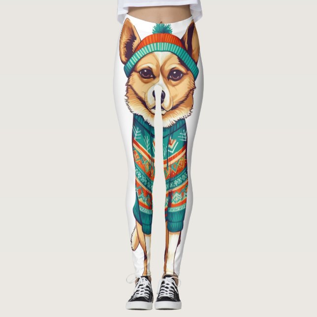 Hund i Winter Stil Leggings (Framsida)