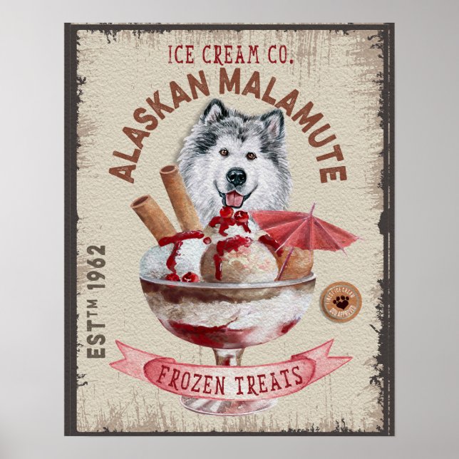 Hund Ice kräm, lustig Alaska Malamute Poster (Framsidan)