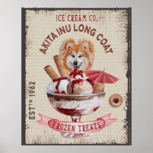 Hund Ice-kräm lustigt Akita Inu jackar länge Poster