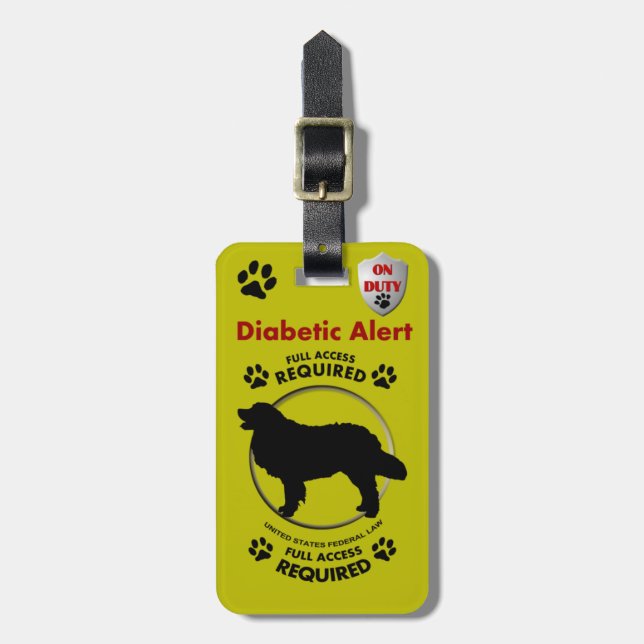 Hund-ID för diabetesvarning Bagagebricka (Vertikal Framsida)
