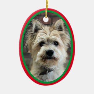 Hund In Memoriam Julhelg Röd Grön Julgransprydnad Keramik