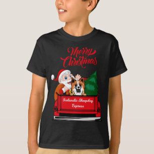 Hund isländska fårhund med Jultomten i Red Tru T Shirt
