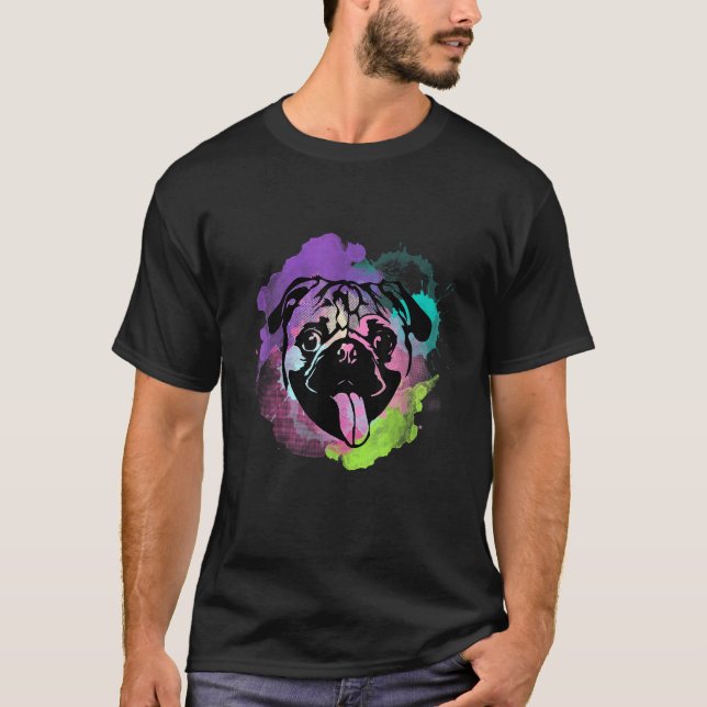 Hund Jag Splash Art Pug T Shirt (Framsida)