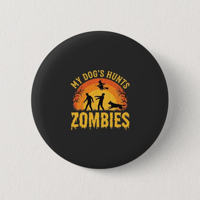 Hund jagar zombies Halloween-design Knapp (Framsida)