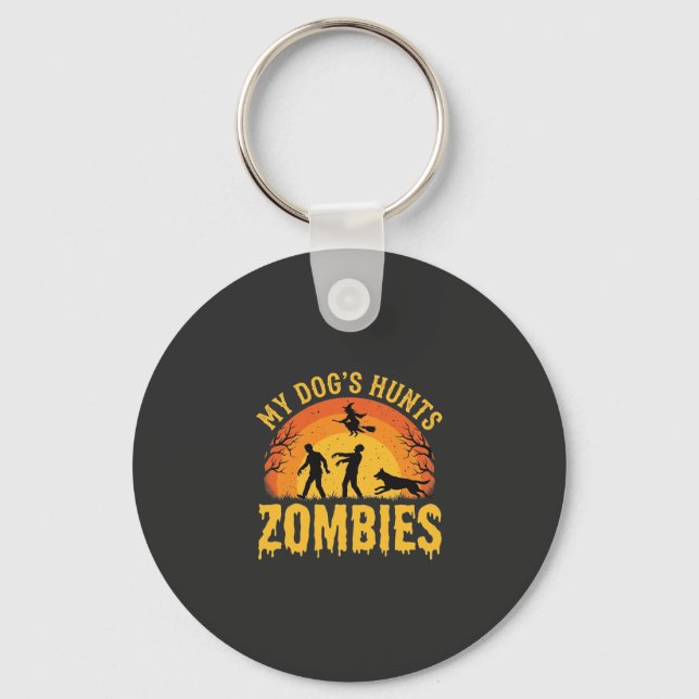 Hund jagar zombies Halloween-design Nyckelring (Framsida)
