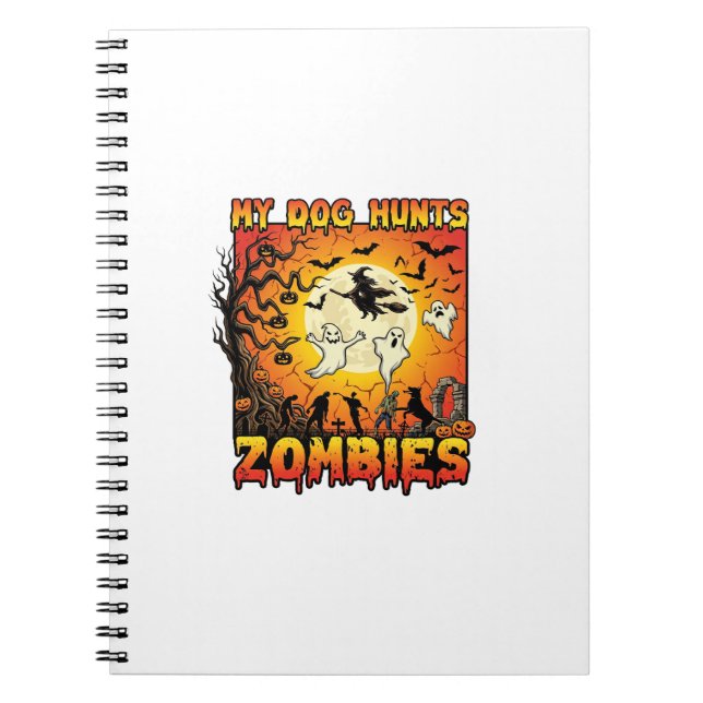 Hund jagar zombies halloween spöken häxa måne anteckningsbok (Framsidan)