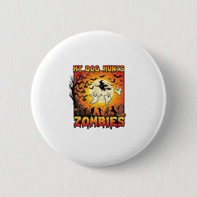 Hund jagar zombies Halloween spöken häxa måne Knapp (Framsida)