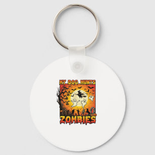Hund jagar zombies Halloween spöken häxa måne Nyckelring