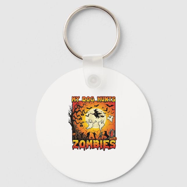 Hund jagar zombies Halloween spöken häxa måne Nyckelring (Framsida)
