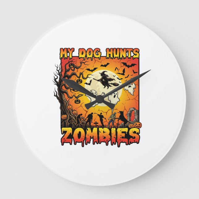 Hund jagar zombies halloween spöken häxa måne stor klocka (Framsida)