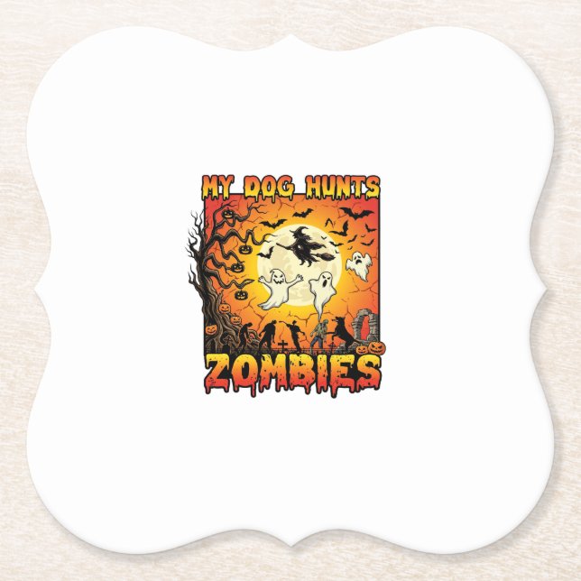 Hund jagar zombies halloween spöken häxa måne underlägg papper (Framsida)