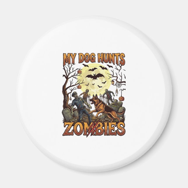 Hund jagar zombies Halloween tysk schäfermåne_1 Magnet (Framsidan)