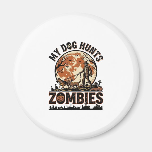 Hund jagar zombies vintage halloween vektordesign_ magnet (Framsidan)