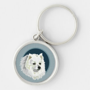 Hund japanska Spitz Rund Silverfärgad Nyckelring