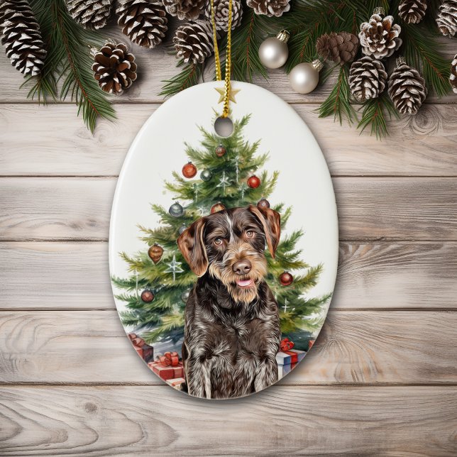 Hund jul för tyska Wirehved-pekaren Julgransprydnad Keramik (Skapare uppladdad)