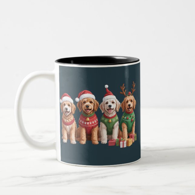 Hund jul Goldendoodle jul hundälskare Två-Tonad Mugg (Vänster)