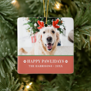 Hund jul modern foto Glad Pawlidays Julgransprydnad Keramik