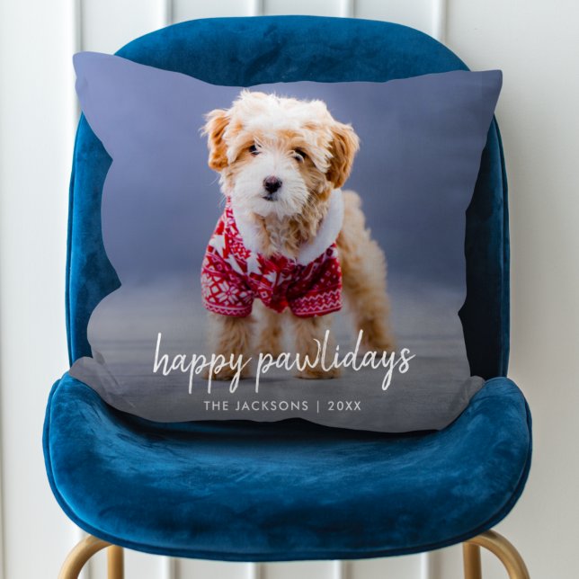 Hund jul | Modern kute Puppy Lycklig Pawlidays Kudde (Skapare uppladdad)