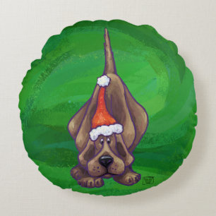 Hund Jul På Grönt Rund Kudde