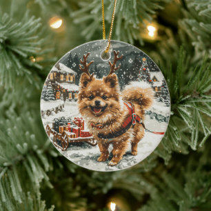 Hund jul Pommern Reindeer Julgransprydnad Keramik