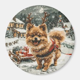 Hund jul Pommern Reindeer Magnet