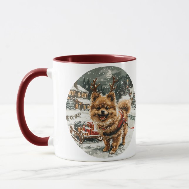 Hund jul Pommern Reindeer Mugg (Vänster)