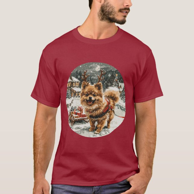Hund jul Pommern Reindeer T Shirt (Framsida)