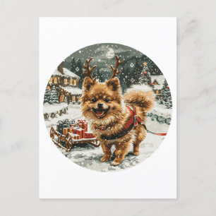 Hund jul Pommern Reindeer Vykort