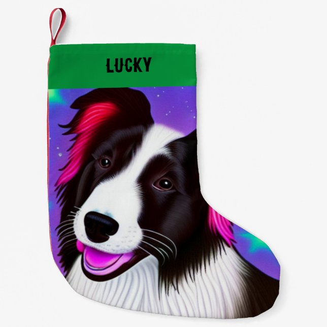 HUND Jul Stocking med namn. Liten Julstrumpa (Framsidan)