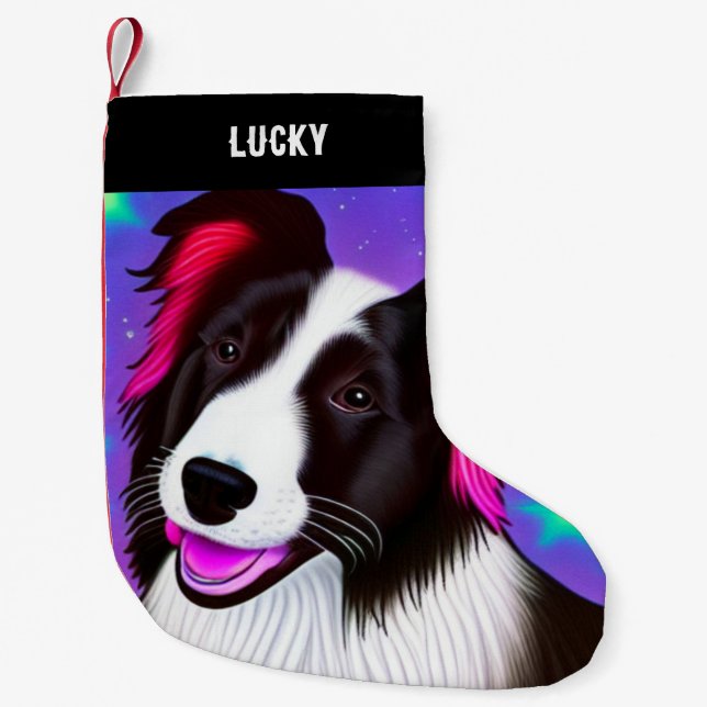 HUND Jul Stocking med namn. Liten Julstrumpa (Framsidan)