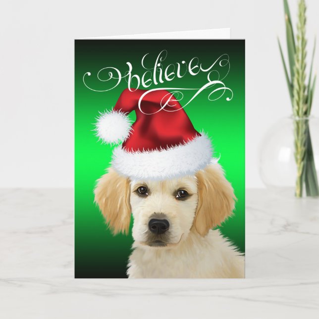 HUND jul| Tro Valpen Golden Santa Helgkort (Framsida)