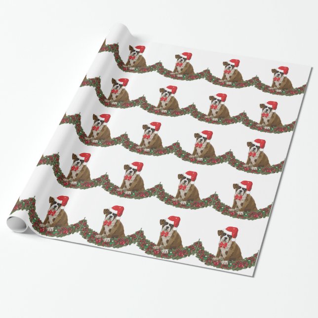 Hund Julafton Boxer Santa Hat Festive Garland Presentpapper (Utrullad)