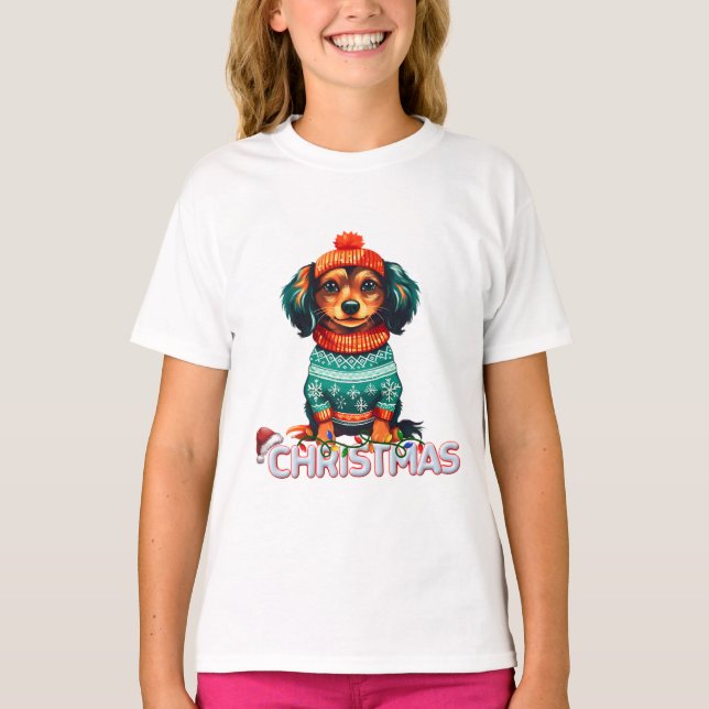 Hund-julen Mode Roligt T Shirt (Framsida)