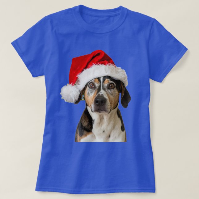 Hund Julfonny Julafton Wearing Santa Hat T-Shirt (Design framsida)