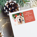 Hund Julfoto Lycklig Pawlidays Adress Adressetikett<br><div class="desc">Modern adressetikett med ditt favoritfoto från päls baby,  "Lycklig Pawlidays",  namn i modern serif-skrift som överlägger den feta röda bakgrunden.</div>