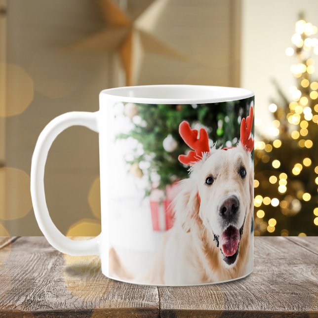 Hund julfoto Lycklig Pawlidays Kaffemugg (Dog Christmas Photo Happy Pawlidays Coffee Mug)