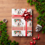 Hund julfoto Lycklig Pawlidays Presentpapper<br><div class="desc">Modern helgdag som är papper med ditt favoritfoto från päls baby,  "Lycklig Pawlidays",  Familj namn i modern serif-skrift som överlägger den feta röda bakgrunden</div>
