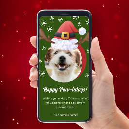 Hund julfoto med Santa Reindeer Hat Digital Julkort