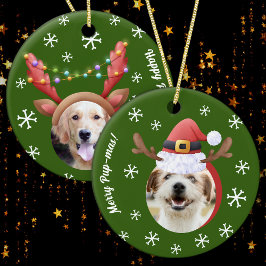 Hund julfoton w/Santa Reindeer Antler Hats Julgransprydnad Keramik