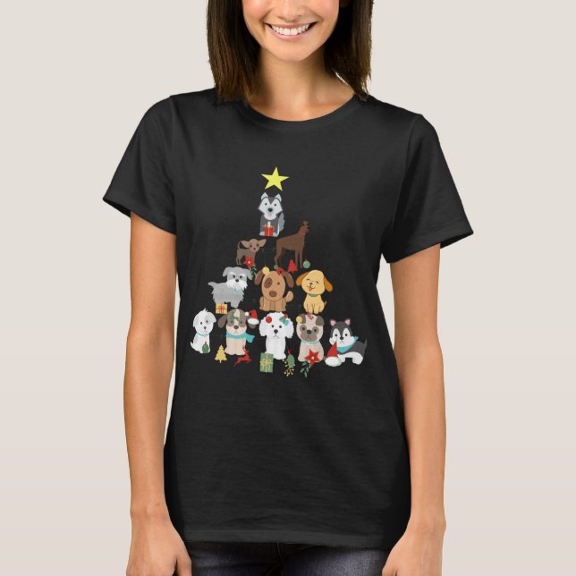 Hund Julgran Cute Funny Dogs Julafton T Shirt (Framsida)